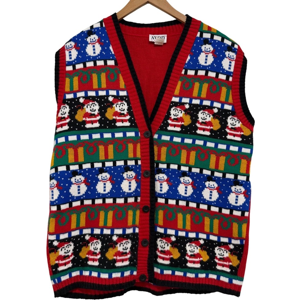 Vintage 90s AVON STYLE Womens S/M Snowman Santa Ugly Christmas Vest Holiday‎